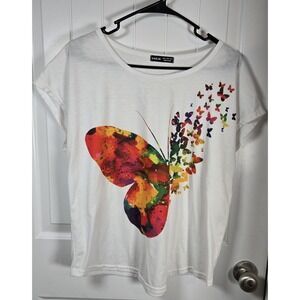 Women's Casual Graphic White Butterfly T-Shirt Size XL Shein